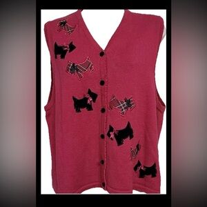 Marisa Christina Sweater Vest Women's L Red  Scottish Terriers Christmas Plaid